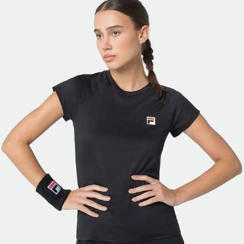 Remera Fila Mujer Tennis Basic - NEGRO ROJO