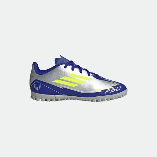 Botines Adidas Niños F50 Club Tf J Messi - SILVER METALLIC SOLAR YELLOW LUCID BLUE