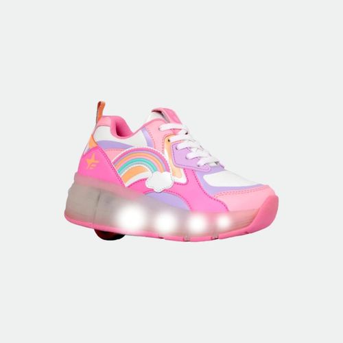Zapatilla Footy Arcoiris Con Rueda y Luz - FUCSIA