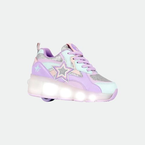 Zapatilla Footy Super Star Con Rueda y Luz - LILA PLATA CELESTE