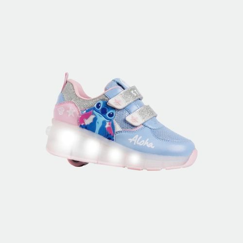 Zapatilla Footy Stitch Roller Con Rueda y Luz - CELESTE PLATA ROSA