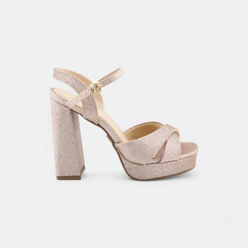 Sandalia de Fiesta Chocolate con Taco - ORO GLITTER