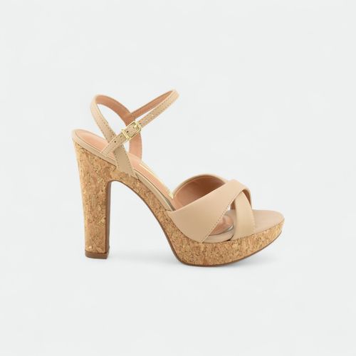 Sandalia con plataforma de corcho y taco ancho VIZZANO - BEIGE NATURAL DORADO TELA MINIGLIT
