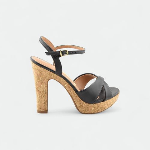 Sandalia con plataforma de corcho y taco ancho VIZZANO - NEGRO NATURAL DORADO TELA MINIGLIT