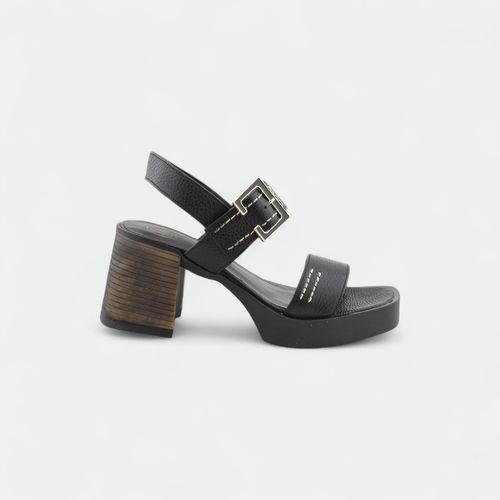 Sandalia con plataforma y taco ancho efecto madera mujer GREEN AND BLACK - NEGRO