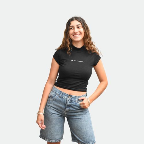Remera con cuello alto mujer Logo Draft CONVERSE - BLACK