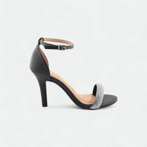 Sandalia de taco alto con tiras strass y pulsera mujer VIZZANO - NEGRO
