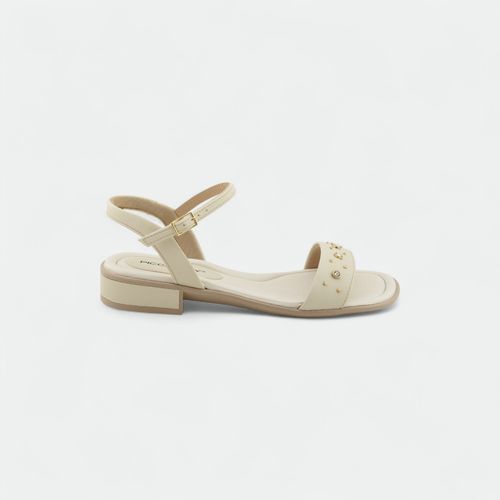 Sandalia con apliques y taco bajo PICCADILLY - OFF WHITE