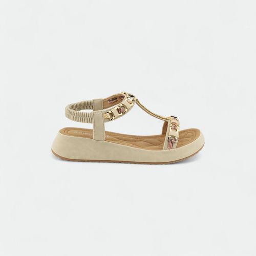 Sandalia con cadenas y plataforma baja mujer CHOCOLATE - BEIGE