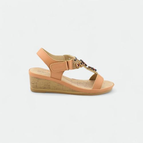 Sandalia con plataforma y apliques florales Olaya LADY STORK - CAMEL