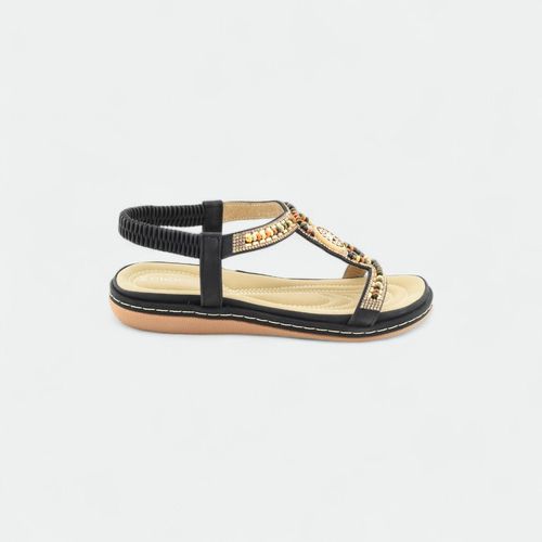 Sandalia con apliques de mostacillas y elástico trasero CHOCOLATE - NEGRO