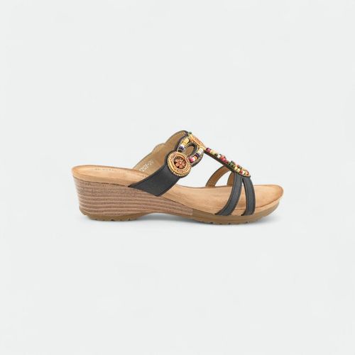 Zueco con plataforma y apliques multicolor CHOCOLATE - NEGRO