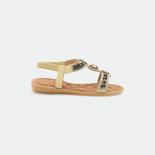 Sandalia baja con apliques mujer CHOCOLATE - BEIGE