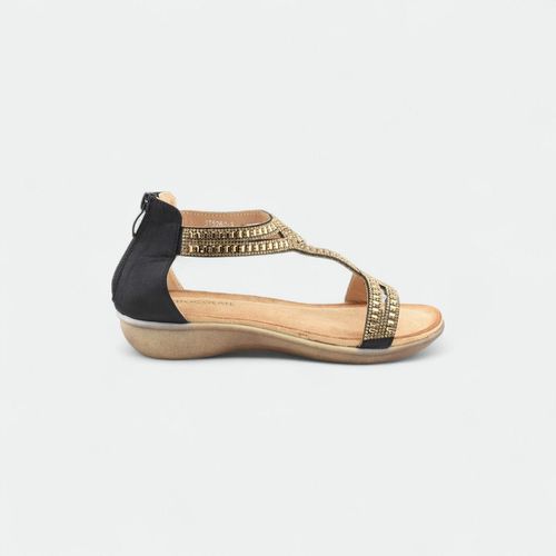 Sandalia mujer con brillos y plataforma baja CHOCOLATE - NEGRO