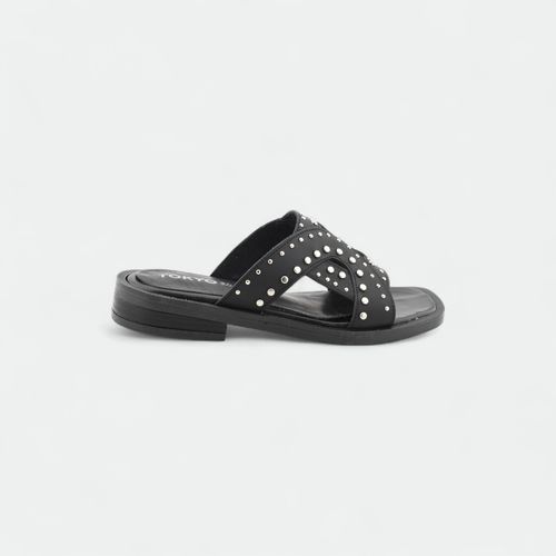Zueco de cuero con tachas y taco bajo mujer TOKYO - NEGRO