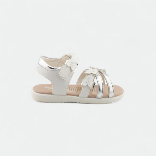 Sandalia con abrojo y aplique con mariposas niños MARCEL - BLANCO PLATA