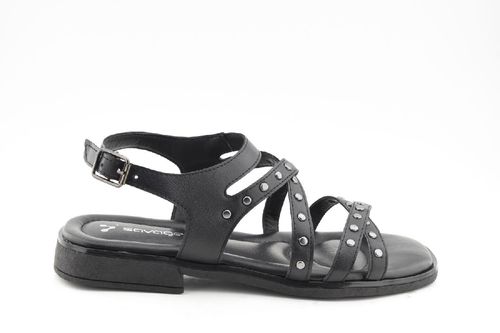 Sandalia con hebilla taco bajo mujer y tachas SAVAGE - NEGRO