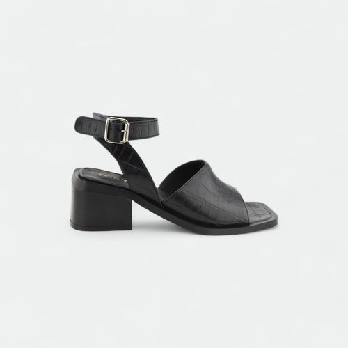 Sandalia urbana con tacón mujer TOKYO - NEGRO CROCO