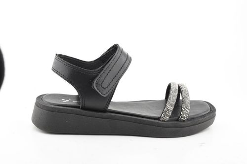 Sandalia con velgro y tiras con strass SAVAGE - NEGRO