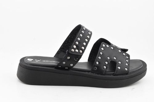 Sandalia con velcro y faja con tachas mujer SAVAGE - NEGRO