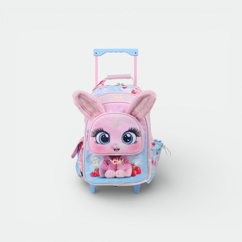 Mochila 18" con carro de conejo niños CHIMOLA - CELESTE ROSA CONEJO