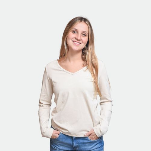 Remera en V Mangas larga urbano mujer UNIMOG - BEIGE