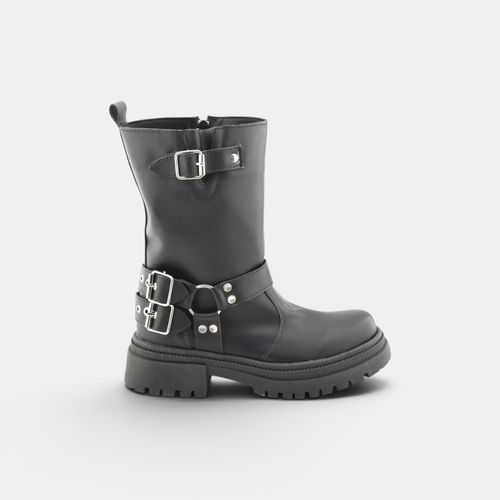Bota Caña Media Con Hebilla Mujer LELEK - NEGRO