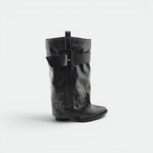 Bota Polaina Con Hebilla Mujer PER i PIEDI - NEGRO