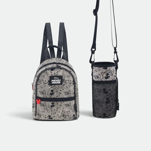 Set Mochila Con Portabotella Niños AMAYRA - GRIS NEGRO MICKEY