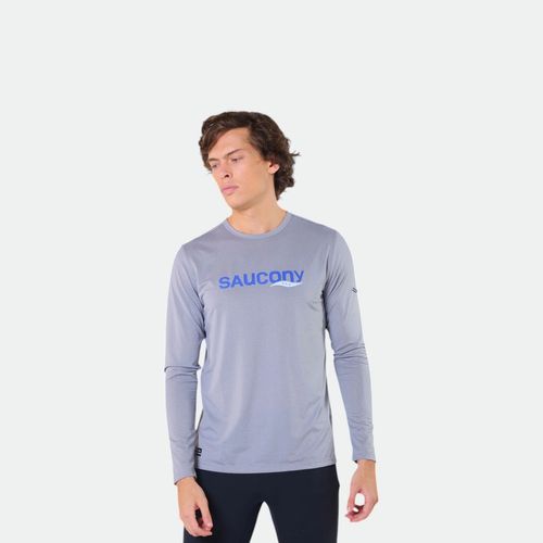 Remera Térmica Saucony Stopwatch Graphic Long Sleeve - LIGHT GREY MELANGE