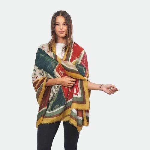 Pashmina Blanca - MOSTAZA BORDO VERDE